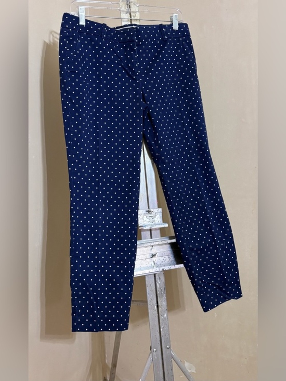 J. Crew Navy and White Polka Dot Cafe’ Capri Preppy Academia Coastal Grandma